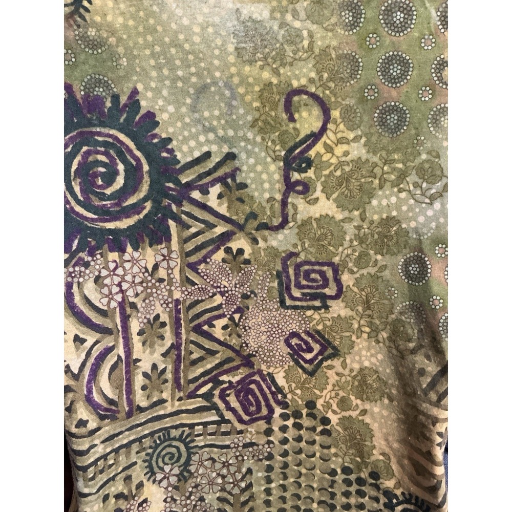 B.L.E.U. Women's Top Size XLP Green Yellow Purple Embroidered Artsy Boho Y2K - Picture 6 of 9